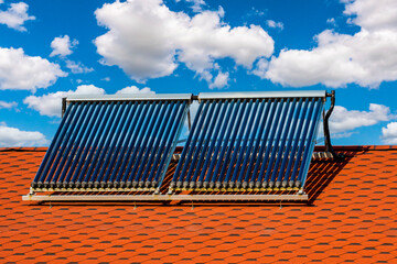 Solar water heater installed on a residential house roof