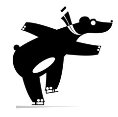 Funny bear a skater illustration.  Cartoon skating bear.  Black on white illustration  © bigmen