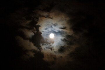 Fototapeta na wymiar Moon in the night sky with clouds for Halloween, harvest or fall, blood moon 