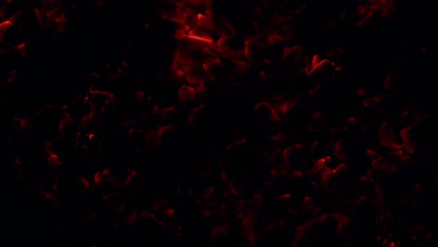 Burning hot embers of a wood fire. Solid fuel stoves now classed as a renewable power source. Slow motion.