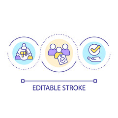 Create loyal community loop concept icon. Membership benefits. Partnership. Take part abstract idea thin line illustration. Isolated outline drawing. Editable stroke. Arial font used
