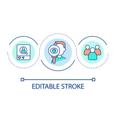 Research target audience loop concept icon. Customer online behaviour. Know your consumer abstract idea thin line illustration. Isolated outline drawing. Editable stroke. Arial font used
