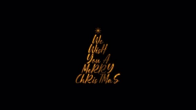 We Wish You A Merry Christmas golden star text with light effect animation isolated word on blak background using QuickTime Alpha Channel ProRes 4444.