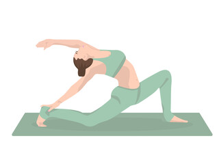 Young woman yoga pose. Meditation, health benefits for the body, mind and emotions. inception. Vector yoga illustration in flat style. Asana pastel green color