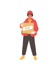 Delivery man or courier gloves delivering box to customer. Online purchases during. Delivery boy 