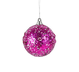 purple christmas ball with pink and silver sequins isolated