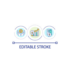 Renewable power efficiency loop concept icon. Sustainable economy. Optimal energy solution abstract idea thin line illustration. Isolated outline drawing. Editable stroke. Arial font used