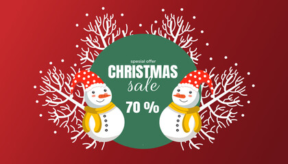 Flat design winter landscape, chirstmas sale for winter template