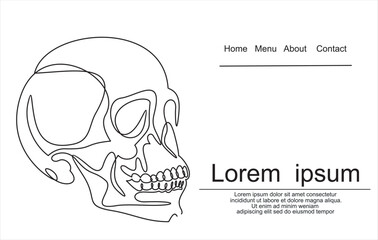 Continuous one line drawing. Abstract human skull. illustration