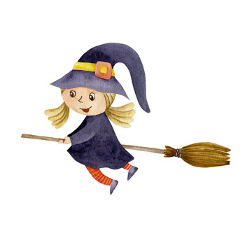 Witch watercolor illustration isolated on white background. Happy Halloween.