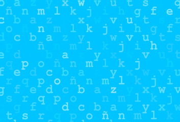 Light blue vector cover with english symbols.