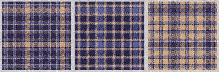 set of 3 seamless fabric checkered textures blue beige stripes tree to one for gingham plaid tablecloths shirts tartan clothes dresses bedding blanket tweed