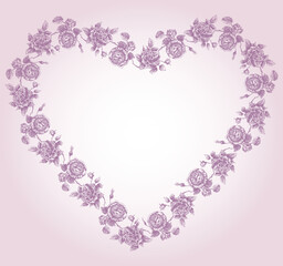 Decorative floral heart shape from drawn delicate roses