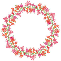 Decorative floral wreath from drawn red daisies flowers