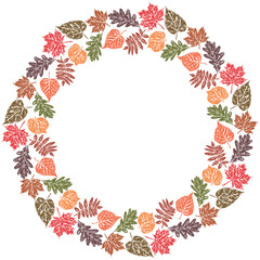 Seamless pattern of sketches autumn leaves of various deciduous trees