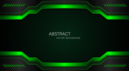 Dark steel mesh abstract background with black and green polygon shapes, free space for design. modern technology innovation concept background
