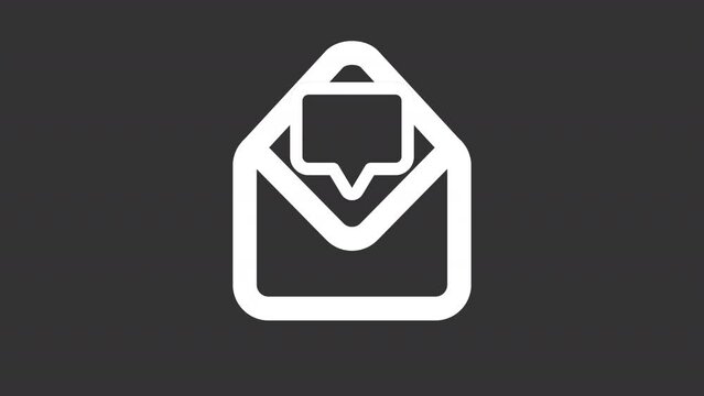 Animated message white line ui icon. Text messaging. Seamless loop HD video with alpha channel on transparent background. Isolated user interface symbol motion graphic design for night mode