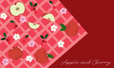 apple and cherry with Gingham seamless pattern