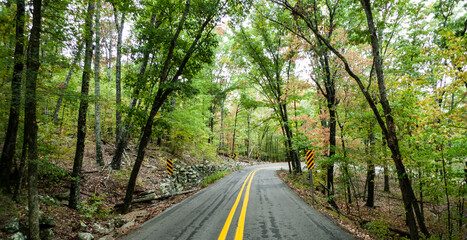Curving mountain road in Northwest Arkansas