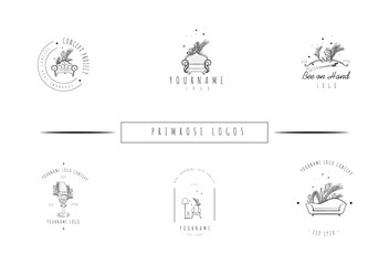 Classic Vintage Barley and Wheat and retro style of line art logo collection