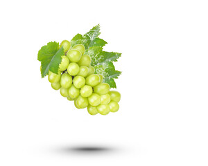 Water splash on fresh red grape with leaves isolated on transparent background. (.PNG)