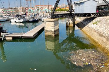 Boats docked at marina in Santa Maria de Belem area in Lisbon city