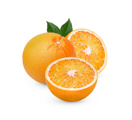 Fresh orange with leaves isolated on transparent background. (.PNG)