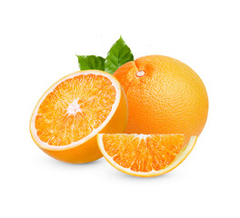 Fresh orange with leaves isolated on transparent background. (.PNG)