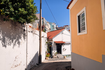Authentic houses in the Almada district in Lisbon