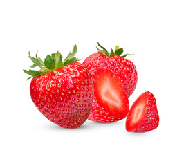 Fresh strawberries isolated on transparent background (.PNG)