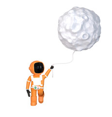 astronaut floating with moon balloons in space cartoon 3d rendering