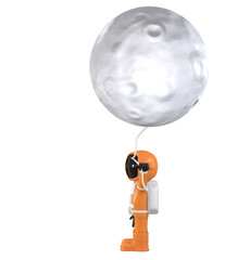 astronaut floating with moon balloons in space cartoon 3d rendering