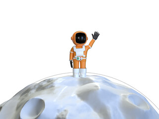 Cartoon character astronaut standing say hello