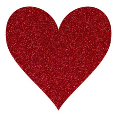 Red glitter Valentines day heart isolated white background. 