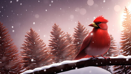 Naklejka premium Northern red cardinal on winter tree branch