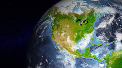 Realistic Earth globe focused on North America