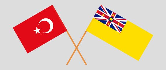 Crossed flags of Turkiye and Niue. Official colors. Correct proportion