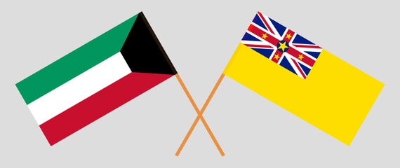 Crossed flags of Kuwait and Niue. Official colors. Correct proportion