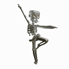 three-dimensional stylized model of a skeleton in a pose of a ballerina. the concept of doing sports. 3d render illustration