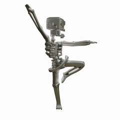 three-dimensional stylized model of a skeleton in a pose of a ballerina. the concept of doing sports. 3d render illustration