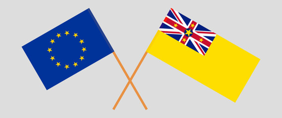Crossed flags of the European Union and Niue. Official colors. Correct proportion