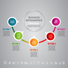 5 steps business infographic 3 d, cycle style, Glass design, can be used for workflow layout, diagram, annual report, web design.Creative banner, label vector, Banner design, icon business.