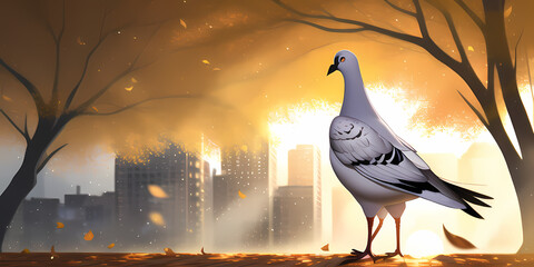 pigeon in the city in autumn 