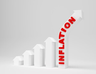 shopping cart with increasing inflation - 3D illustration