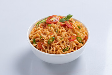 plane, chicken, egg, beef, prawn instant noddle's isolated on white background for design or packaging