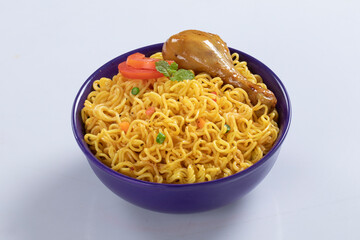 plane, chicken, egg, beef, prawn instant noddle's isolated on white background for design or packaging