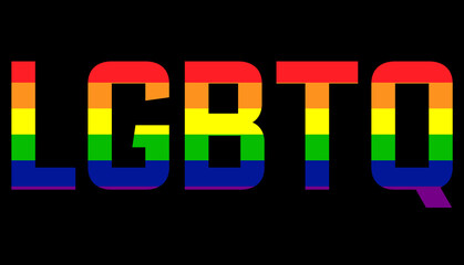 Rainbow Typography Banner. Text Isolated on Black Background with LGBTQ Rainbow Pride Flag Pattern