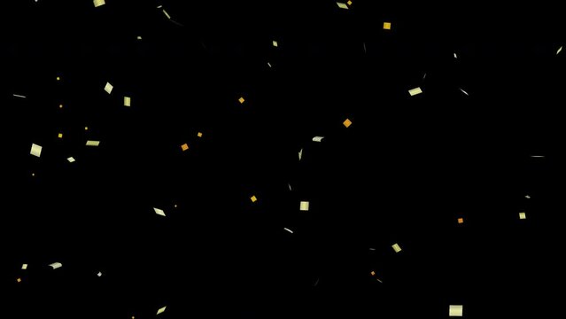 Loop animation of golden confetti falling on black background