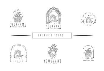 Classic Vintage Barley and Wheat and retro style of line art logo collection