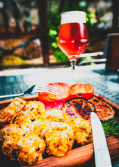 
Red beer with baked vegetables